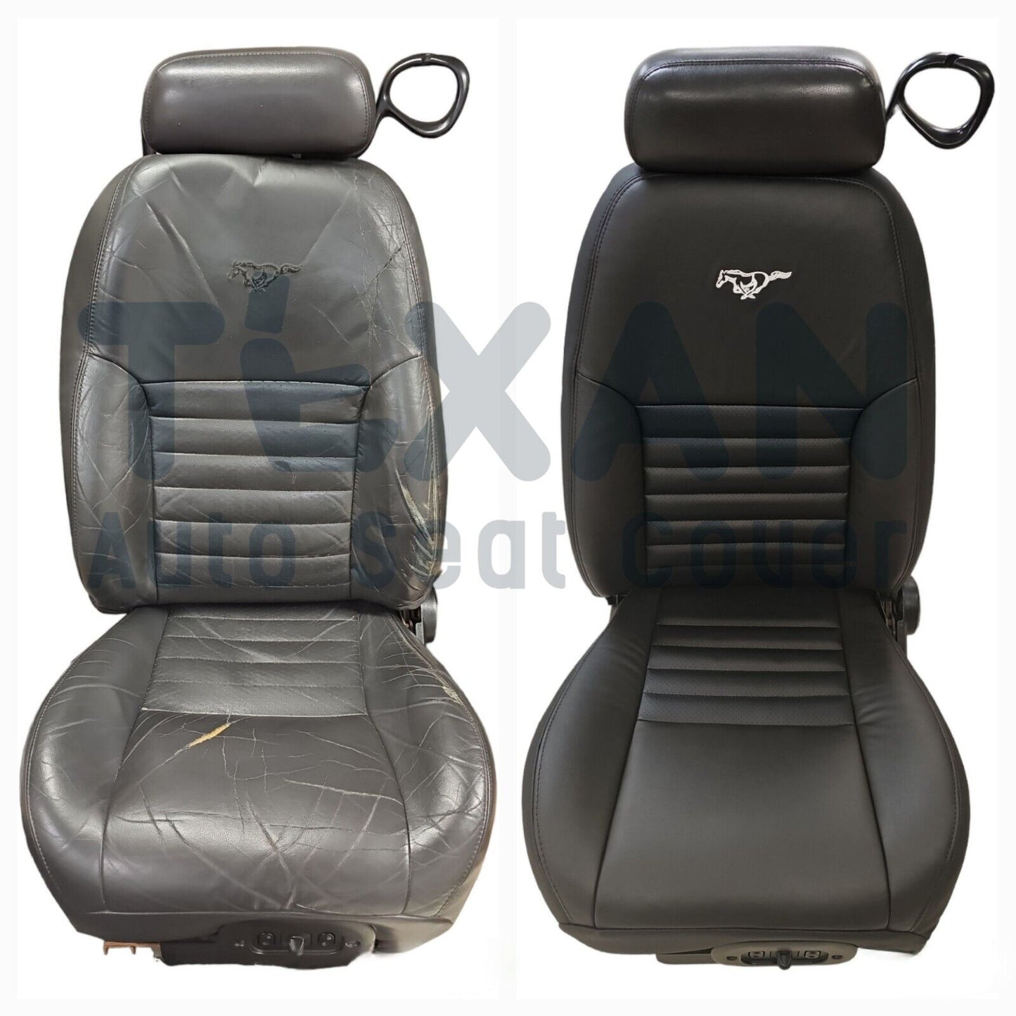 1999 to 2004 Ford Mustang GT V8 Passenger Side Bottom Perforated Synthetic Leather Replacement Seat Cover Gray