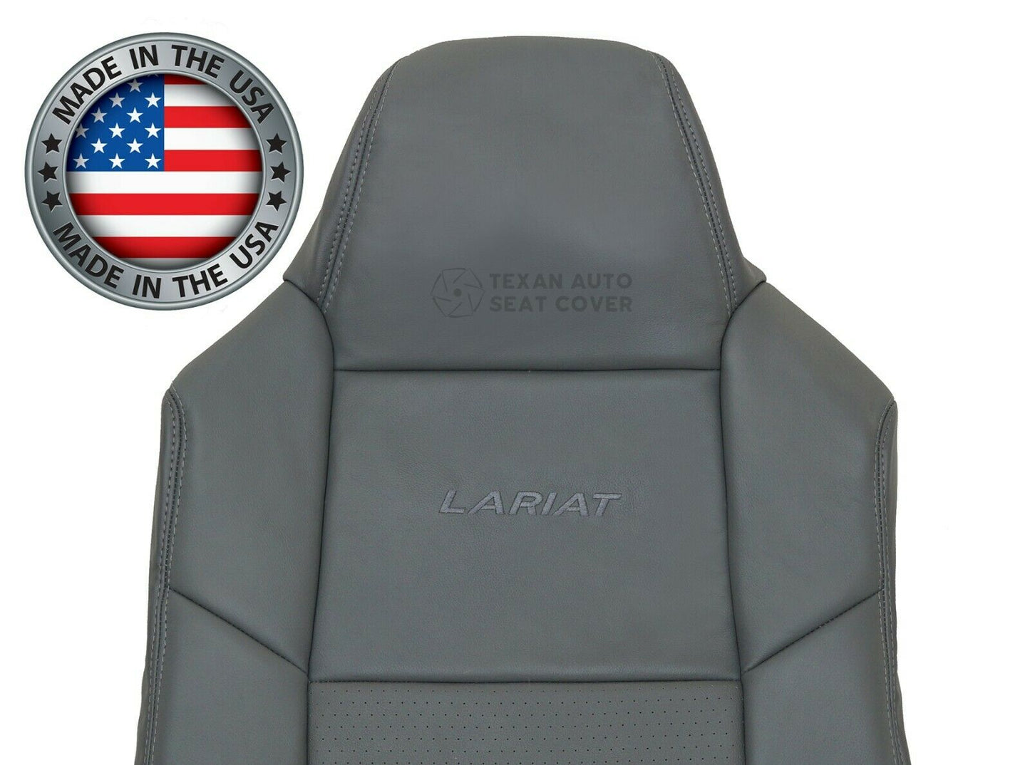 Fits 2003 to 2007 Ford F250, F350, F450, F550 Lariat, XLT Passenger Side Lean Back Leather Replacement Seat Cover Gray