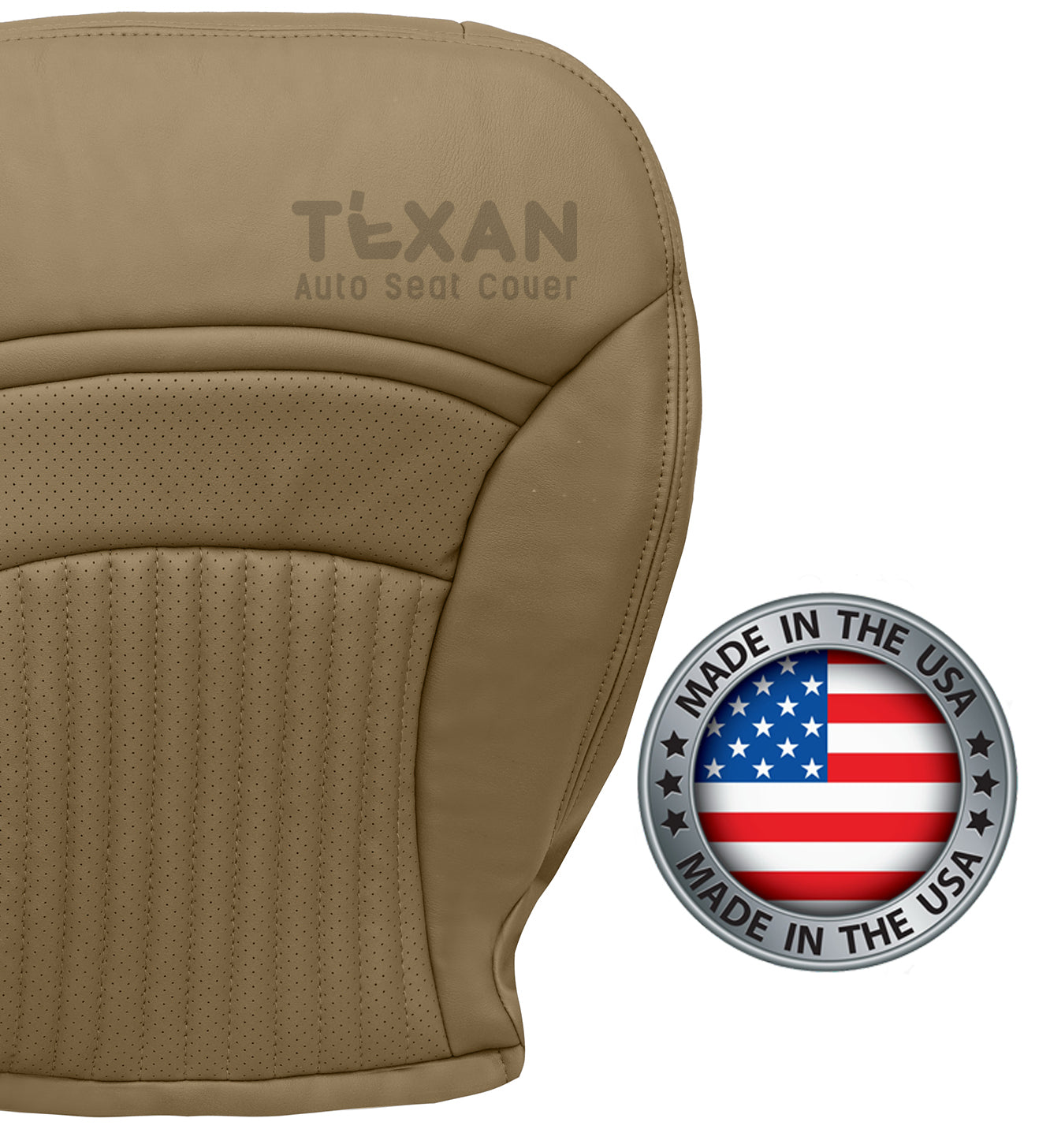 For 1997 to 2004 Chevy Corvette Passenger Side Bottom Perforated Synthetic Leather Replacement Seat Cover Light Oak Tan
