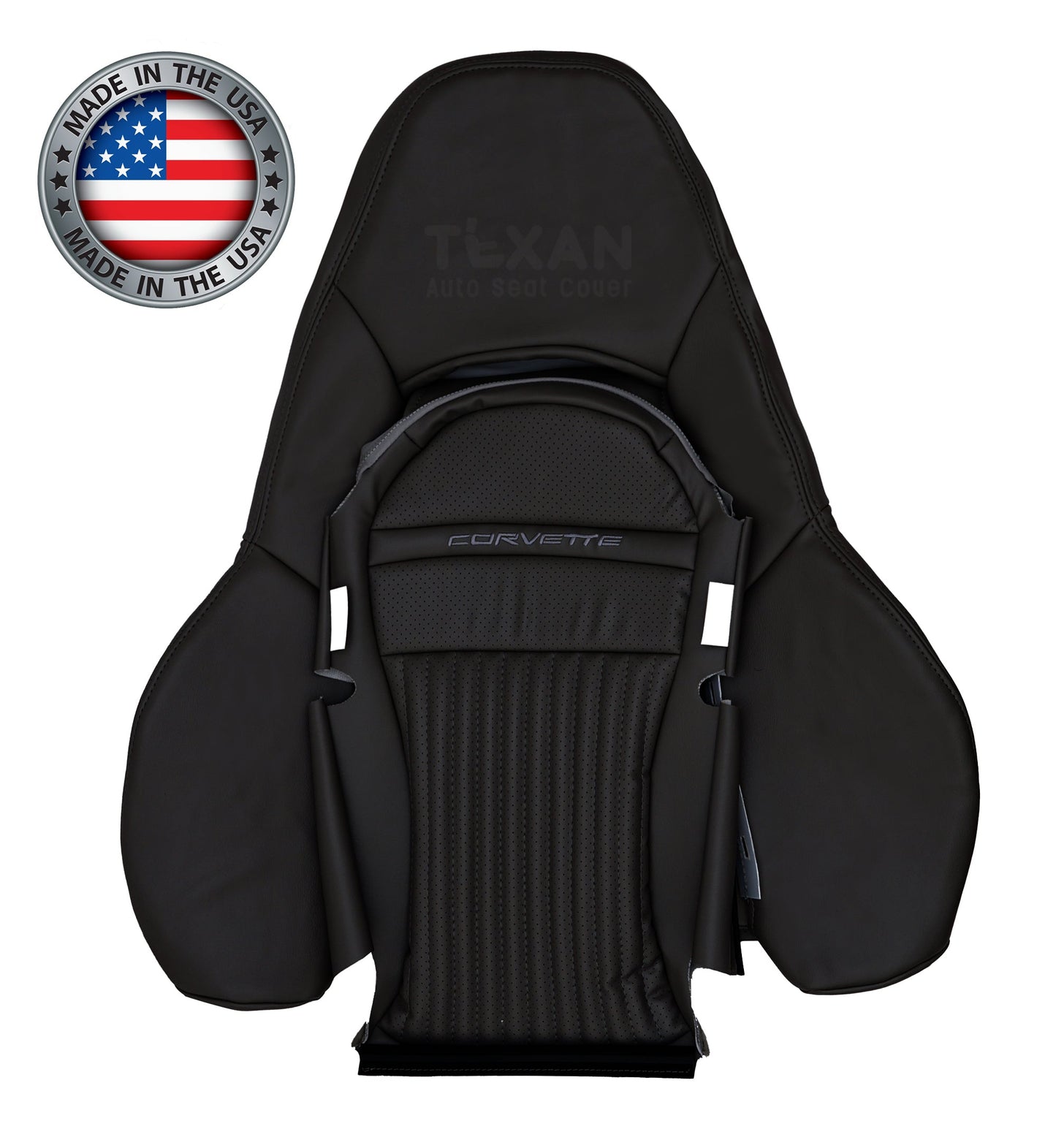 Fits 1997 to 2004 Chevy Corvette Passenger Side Lean Back Perforated Leather Replacement Seat Cover Black