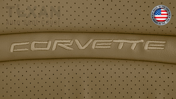 For 1997 to 2004 Chevy Corvette Driver Side Lean Back Perforated Leather Replacement Seat Cover Light Oak Tan