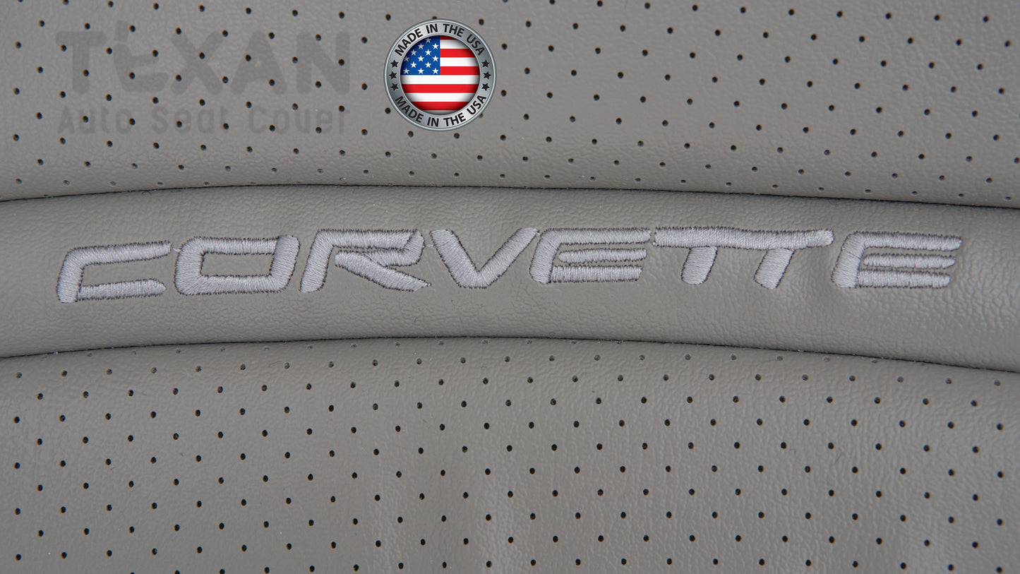For 1997 to 2004 Chevy Corvette Driver Side Lean Back Perforated Leather Replacement Seat Cover Gray