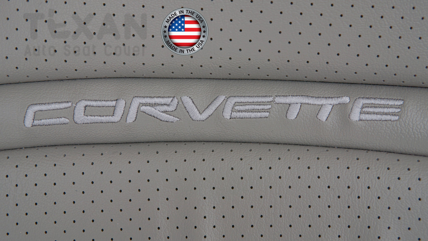 For 1997 to 2004 Chevy Corvette Driver Side Lean Back Perforated Synthetic Leather Replacement Seat Cover Gray