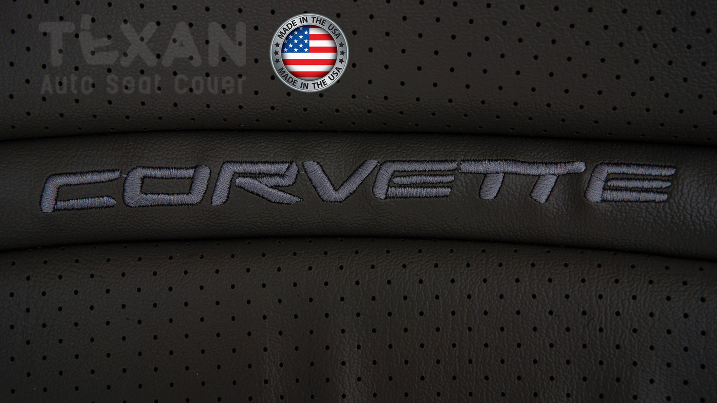 Fits 1997 to 2004 Chevy Corvette Driver Side Lean Back Perforated Leather Replacement Seat Cover Black