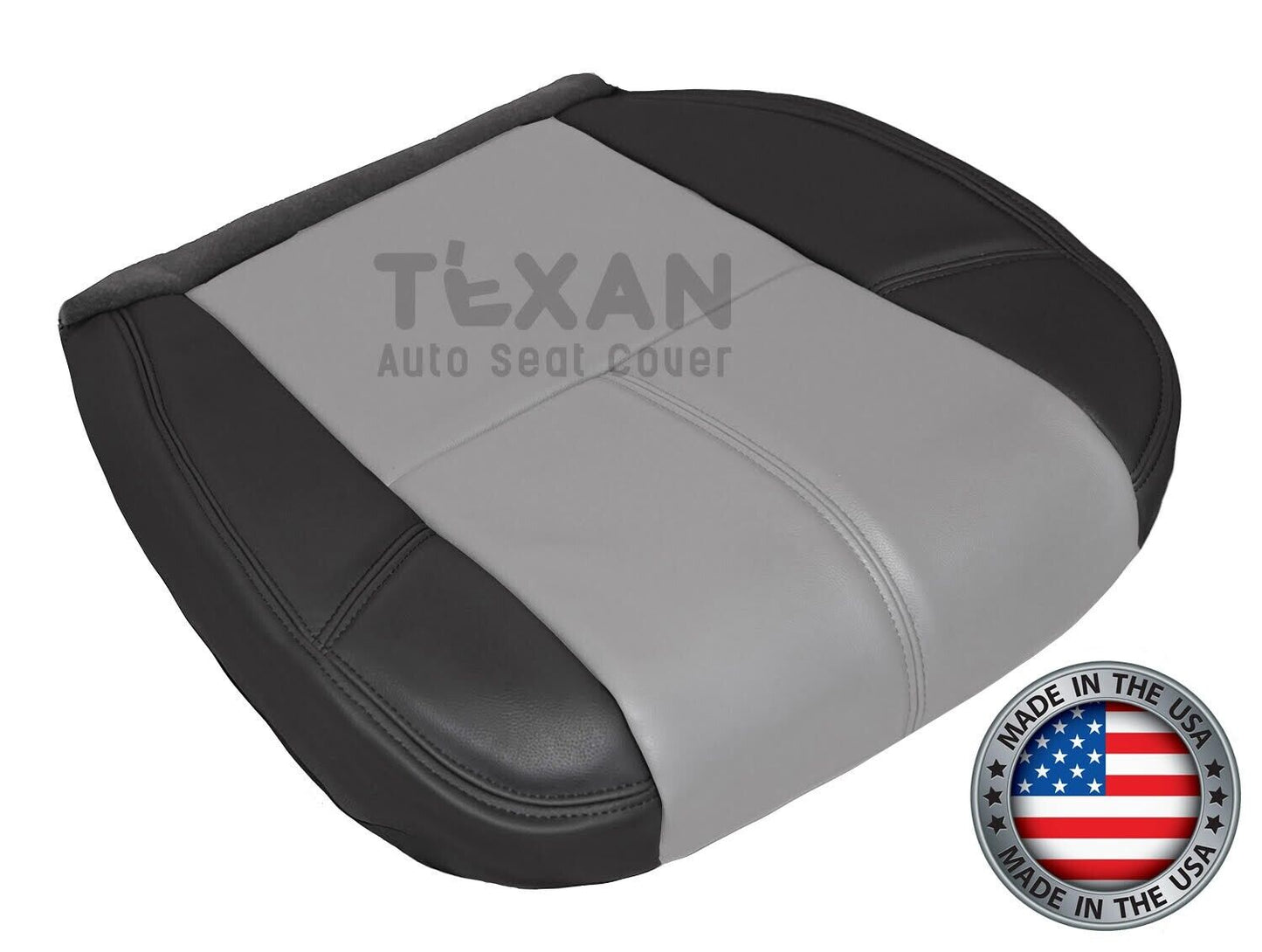 Fits 2007, 2008, 2009, 2010, 2011, 2012, 2013 Chevy Avalanche Passenger Side Bottom Leather Replacement Seat Cover 2-Tone Black & Gray