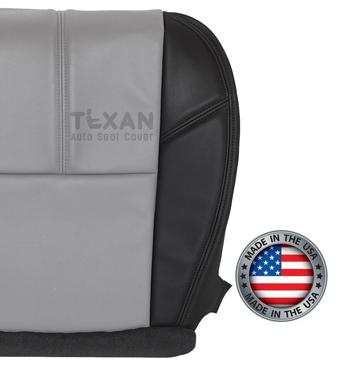 Fits 2007, 2008, 2009, 2010, 2011, 2012, 2013 Chevy Avalanche Passenger Side Bottom Synthetic Leather Replacement Seat Cover 2-Tone Black & Gray