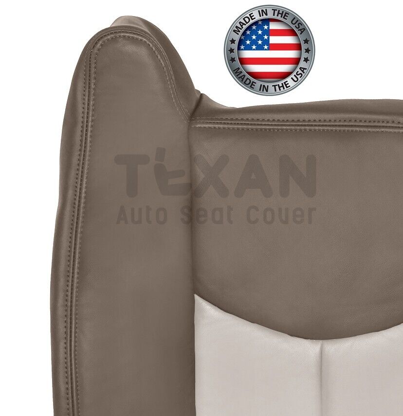 Fits 2003, 2004, 2005, 2006 GMC Yukon, Yukon XL Denali Passenger Side Lean Back Leather Replacement Seat Cover 2 Tone "Tan"