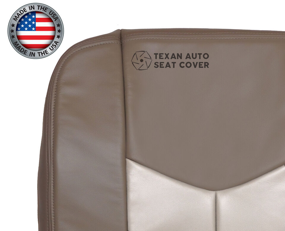 Fits 2003, 2004, 2005, 2006 GMC Yukon, Yukon XL Denali Passenger Side Bottom Synthetic Leather Replacement Seat Cover 2 Tone "Tan"