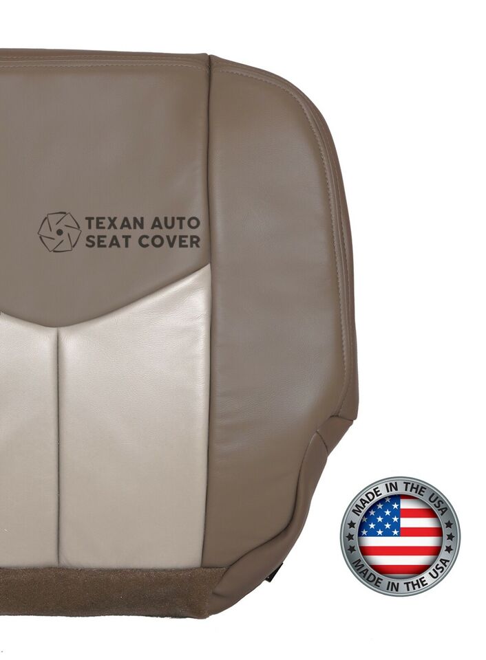 Fits 2003, 2004, 2005, 2006 GMC Yukon, Yukon XL Denali Passenger Side Bottom Synthetic Leather Replacement Seat Cover 2 Tone "Tan"