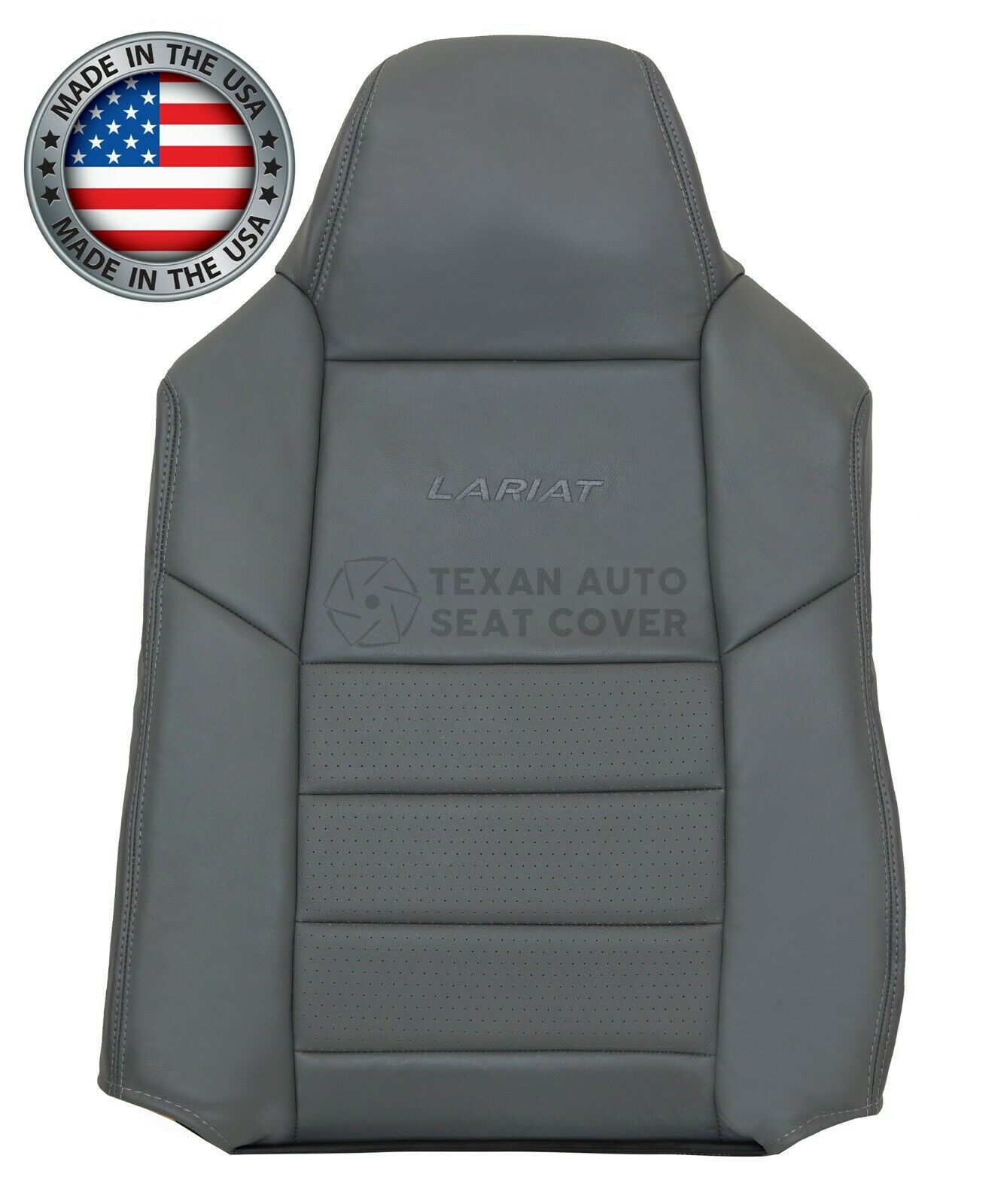 Fits 2003 to 2007 Ford F250, F350, F450, F550 Lariat, XLT Driver Side Lean Back Leather Replacement Seat Cover Gray
