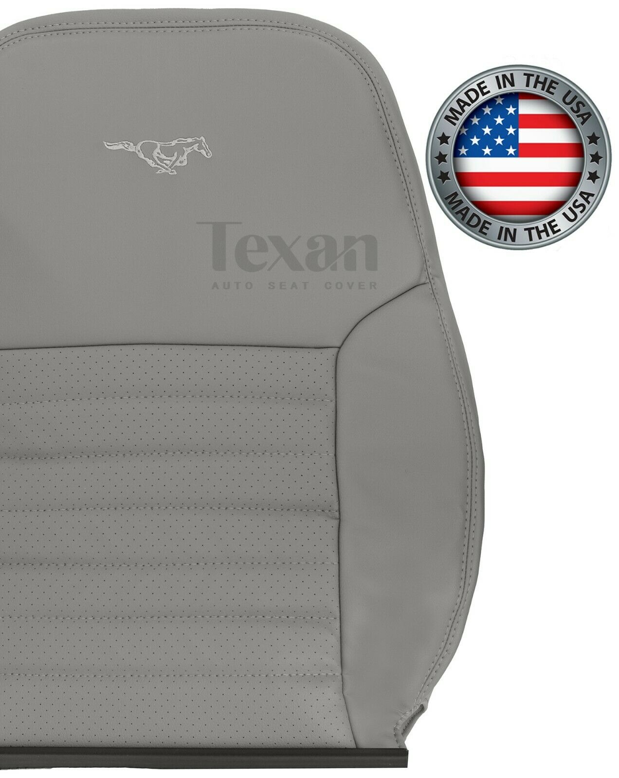 1999 to 2004 Ford Mustang GT V8 Passenger Side Lean Back Perforated Leather Replacement Seat Cover Gray