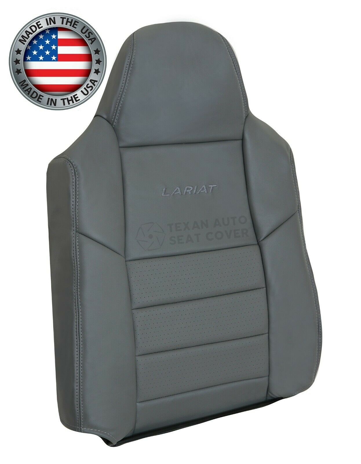 Fits 2003 to 2007 Ford F250, F350, F450, F550 Lariat, XLT Driver Side Lean Back Leather Replacement Seat Cover Gray