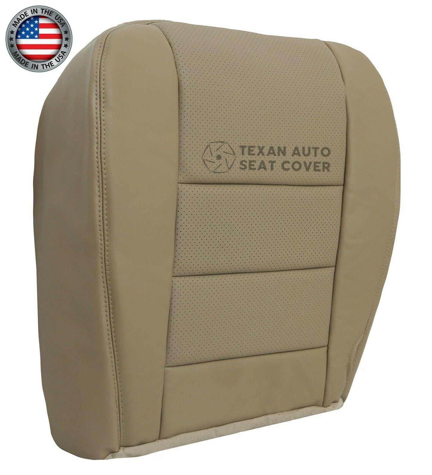 2002, 2003 Ford F250 F350 F450 F550 Lariat XLT, Crew Cab  Driver Bottom Perforated  Synthetic Leather Replacement  Seat Cover Tan