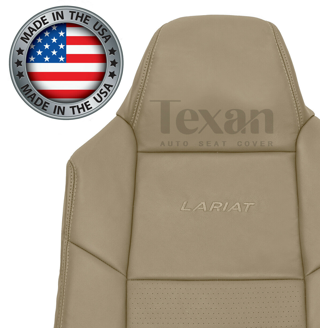 2002, 2003, 2004, 2005, 2006, 2007 Ford F250 F350 F450 F550 Lariat XLT, Crew Cab  Synthetic Leather Driver Side Lean Back perforated Replacement Seat Cover Tan