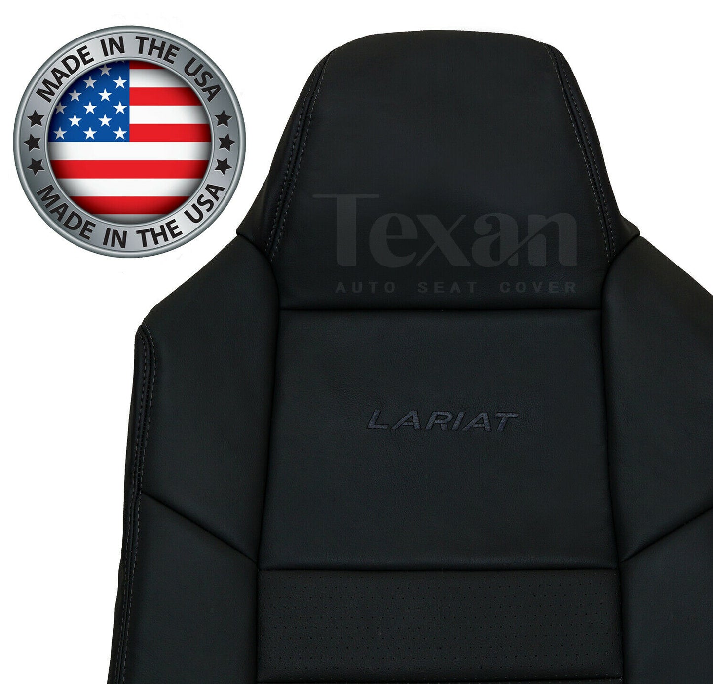 2002, 2003, 2004, 2005, 2006, 2007 Ford F250 F350 F450 F550 Lariat XLT Sport   Driver Side Lean Back perforated Synthetic Leather Replacement Seat Cover Black