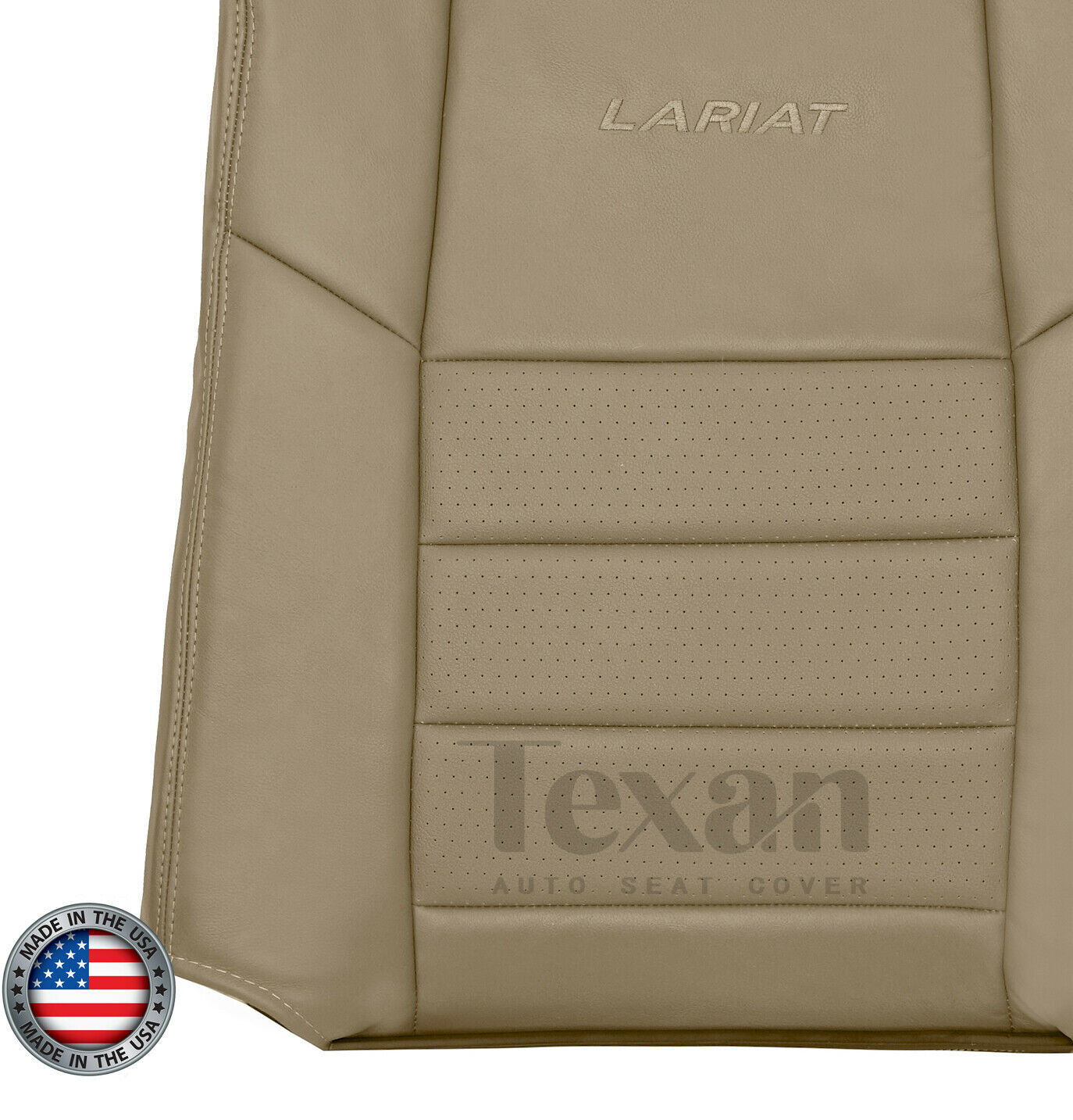 2002, 2003, 2004, 2005, 2006, 2007 Ford F250 F350 F450 F550 Lariat XLT, Crew Cab  Synthetic Leather Driver Side Lean Back perforated Replacement Seat Cover Tan