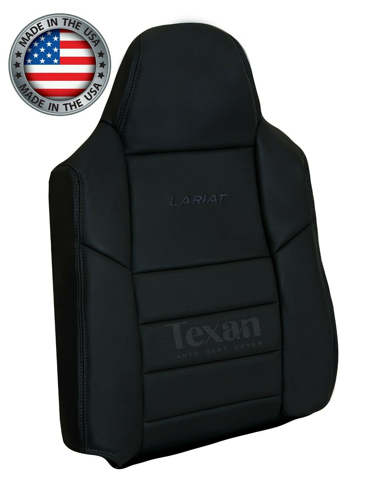 2002, 2003, 2004, 2005, 2006, 2007 Ford F250 F350 F450 F550 Lariat XLT Sport   Driver Side Lean Back perforated Synthetic Leather Replacement Seat Cover Black