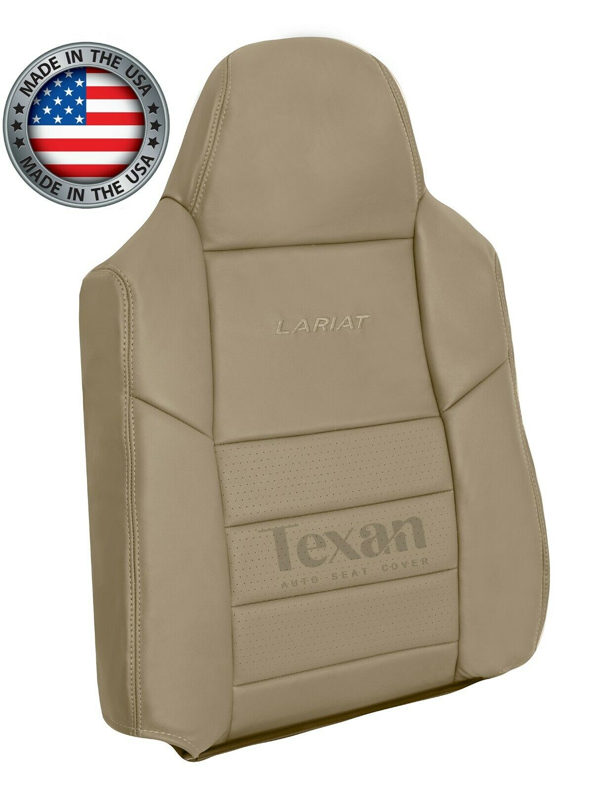 2002, 2003, 2004, 2005, 2006, 2007 Ford F250 F350 F450 F550 Lariat XLT, Crew Cab Leather Driver Side Lean Back perforated Replacement Cover Tan